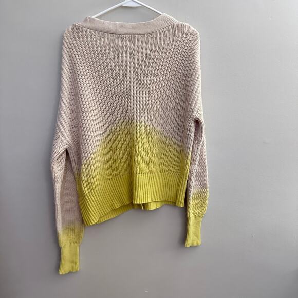 Roan + Ryan Knit Cardigan Sweater Yellow Cream Ombre Dip Dye Chunky Knit SMALL - Picture 8 of 11